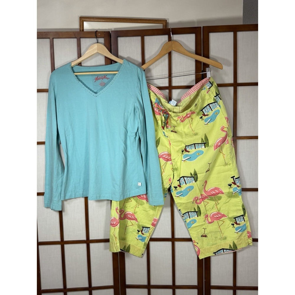 Nick & Nora FLAMINGOS RETRO  Pajamas SZ XXLarge Capri Set NWOT
